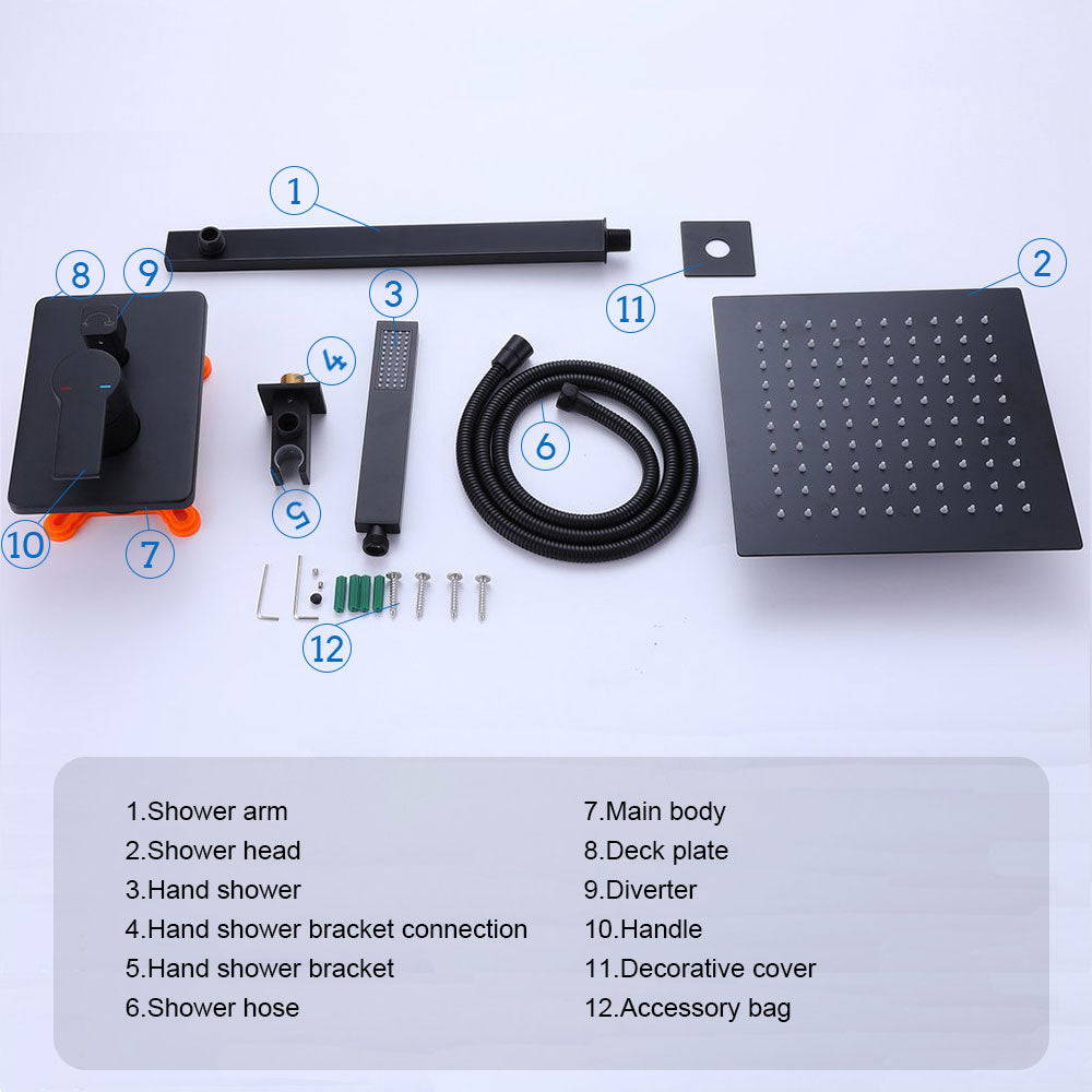 Concealed Square Rain Shower System with Top Spray