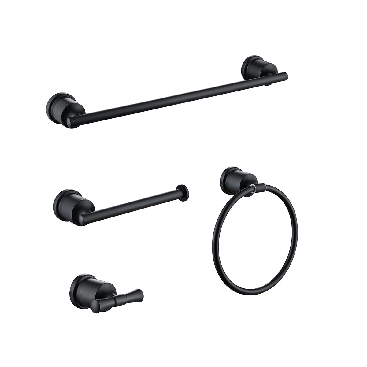 Wall-Mounted Matte Black 4-Piece Bathroom Hardware Set with Rounded Design