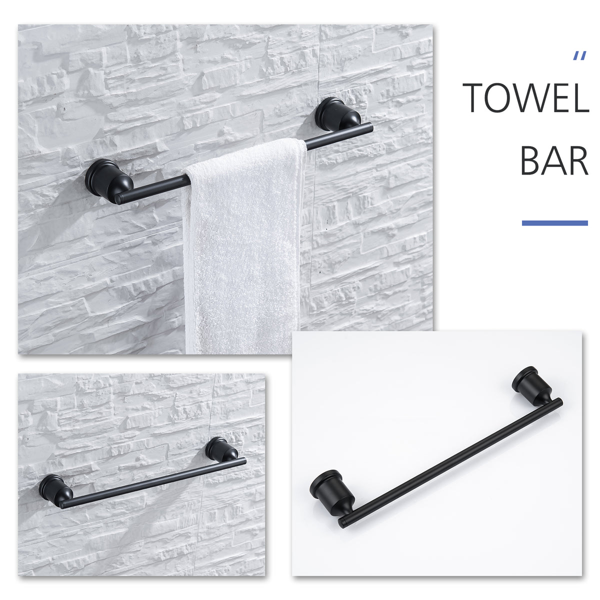 Wall-Mounted Matte Black 4-Piece Bathroom Hardware Set with Rounded Design