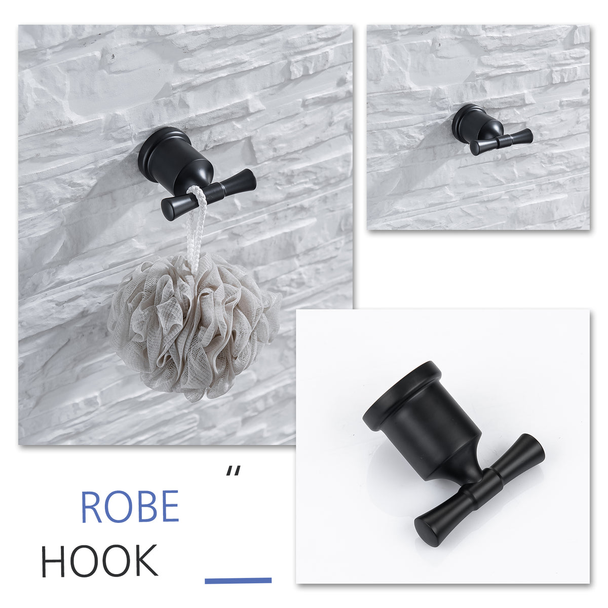 Wall-Mounted Matte Black 4-Piece Bathroom Hardware Set with Rounded Design