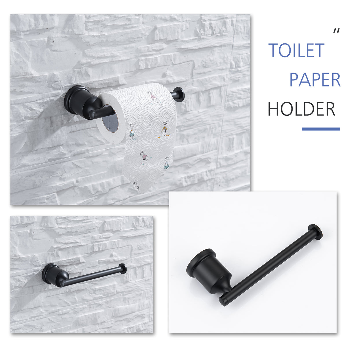 Wall-Mounted Matte Black 4-Piece Bathroom Hardware Set with Rounded Design