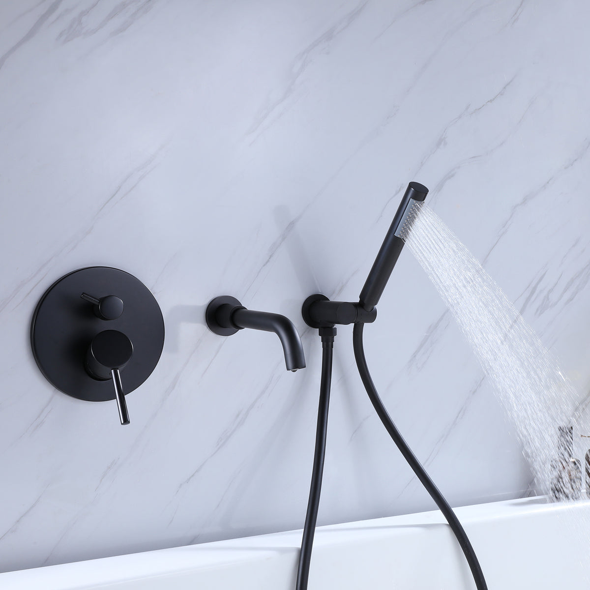 Wall-Mounted Tub Faucet with Integrated Handheld Shower