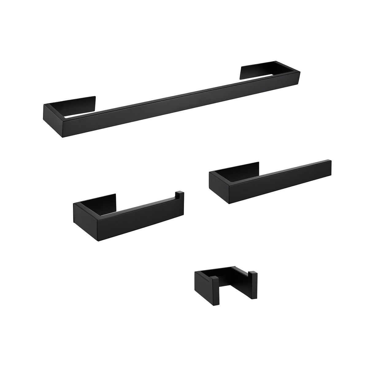 Wall-Mounted Matte Black 4-Piece Square Bathroom Hardware Set