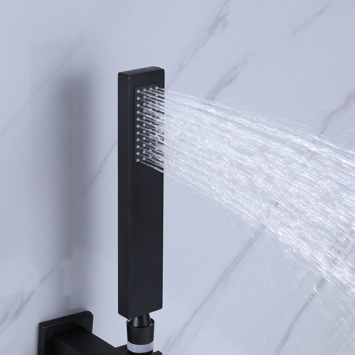 Wall-Mounted Waterfall Tub Filler with Shower Wand and Clean Minimal Design