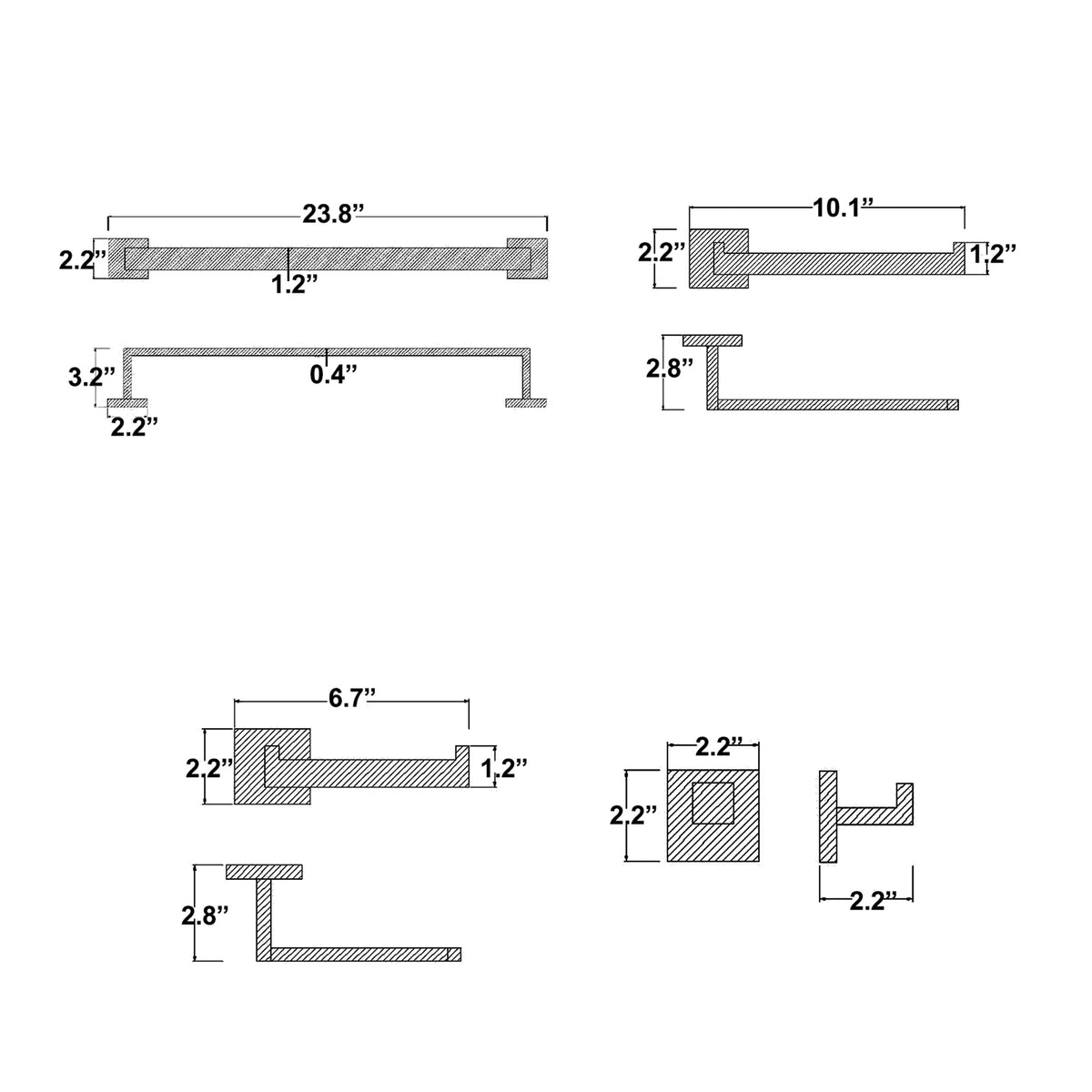 Wall-Mounted Modern Brushed Gold 4-Piece Bathroom Hardware Set