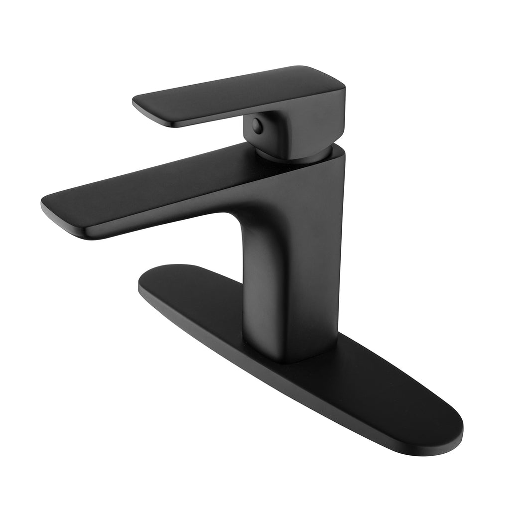 Matte Black Single Handle Bathroom Faucet with Deck Plate RB0876