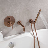 Wall Mount Rose Gold Tub Filler Bathtub Faucet with Sprayer RB0878