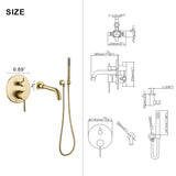 Wall Mounted Brushed Gold Bathtub Faucet with Handheld Shower RB0908