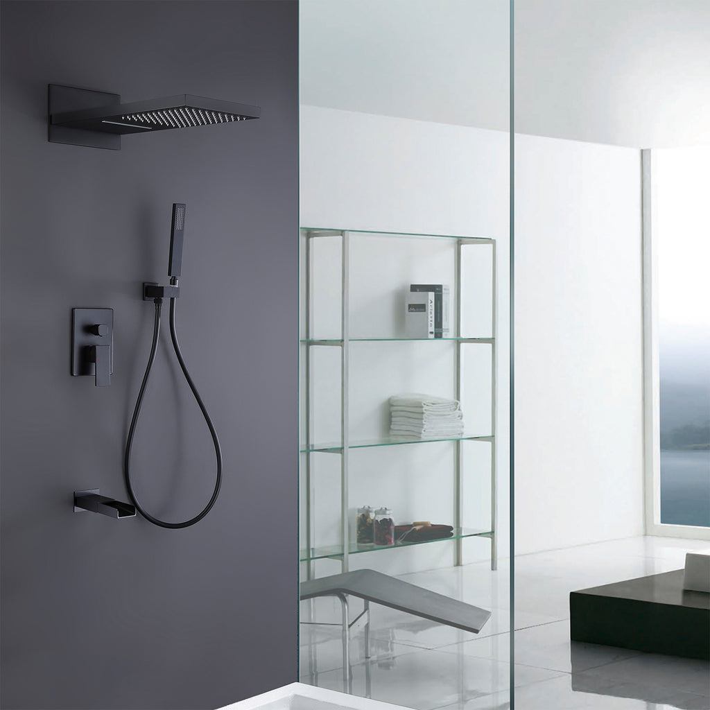 Wall Mounted Bathroom Luxury Rainfall Mixer Shower Tub Spout Combo Set RB0945