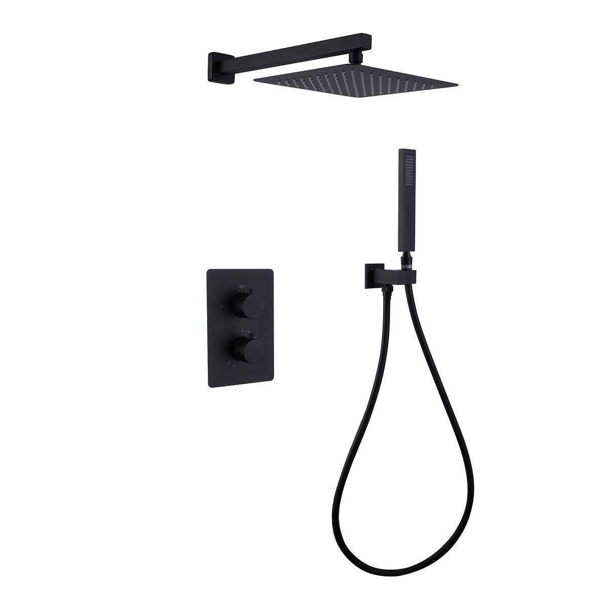 Matte Black 10-Inch Thermostatic Shower System with Handheld