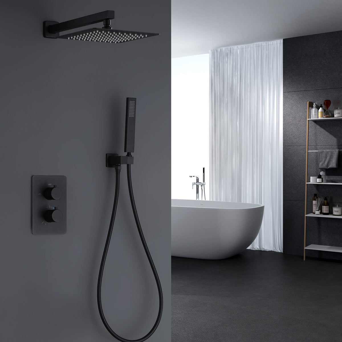 Matte Black 10-Inch Thermostatic Shower System with Handheld