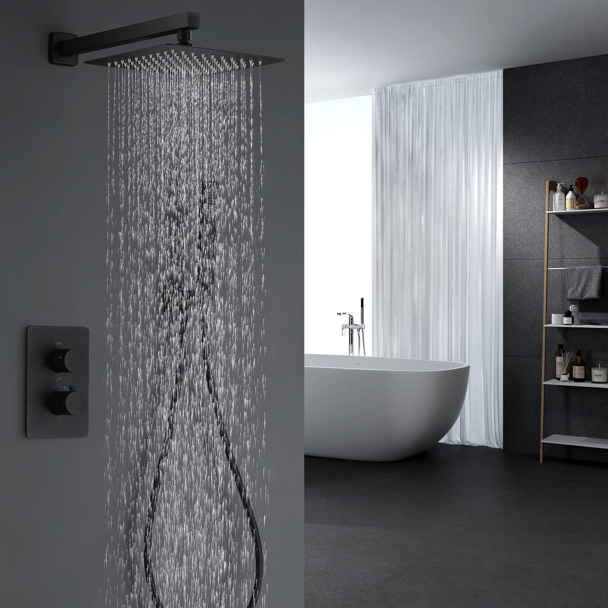 Matte Black 10-Inch Thermostatic Shower System with Handheld