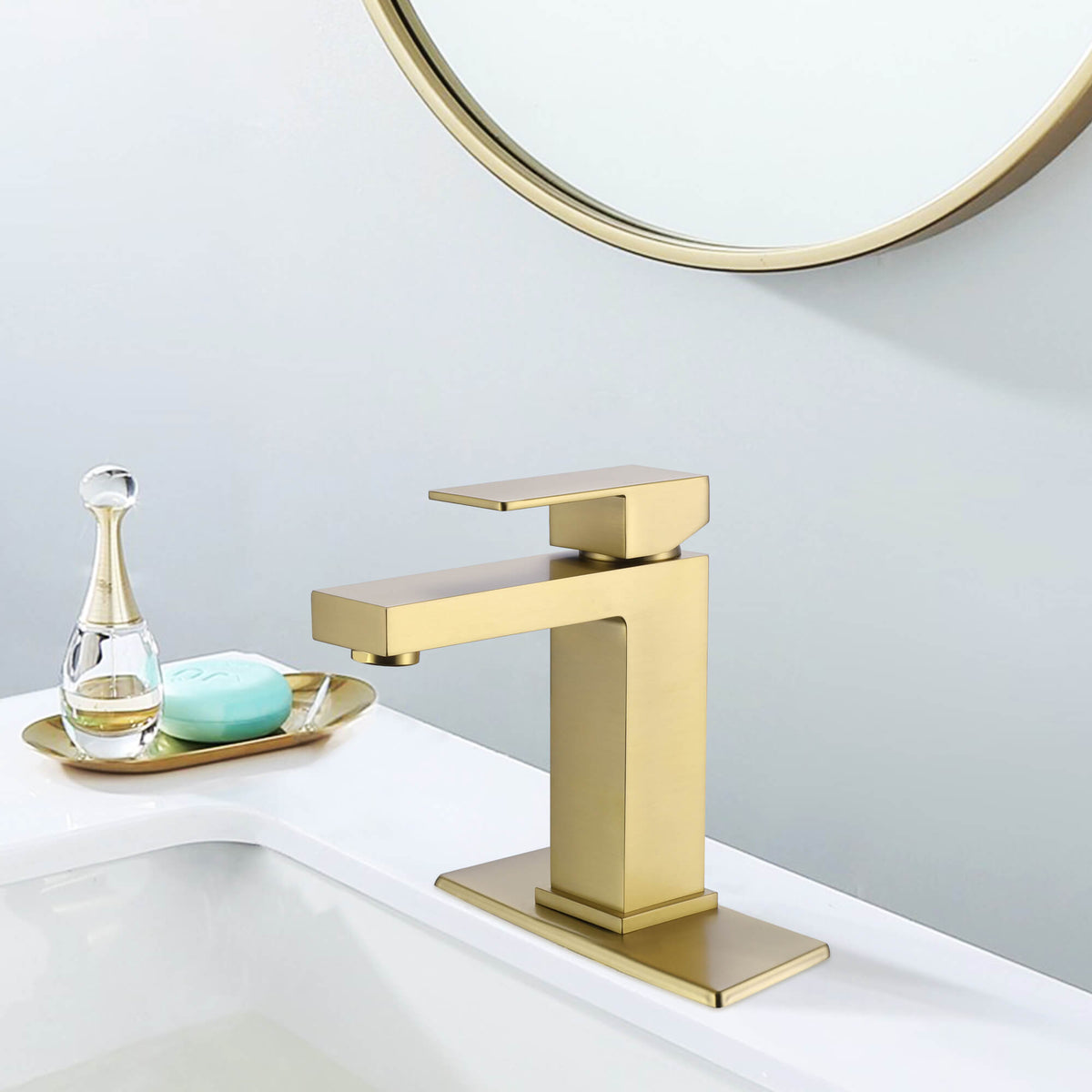 Brushed Gold Single-Handle Bathroom Faucet with 6-Inch Deck Plate