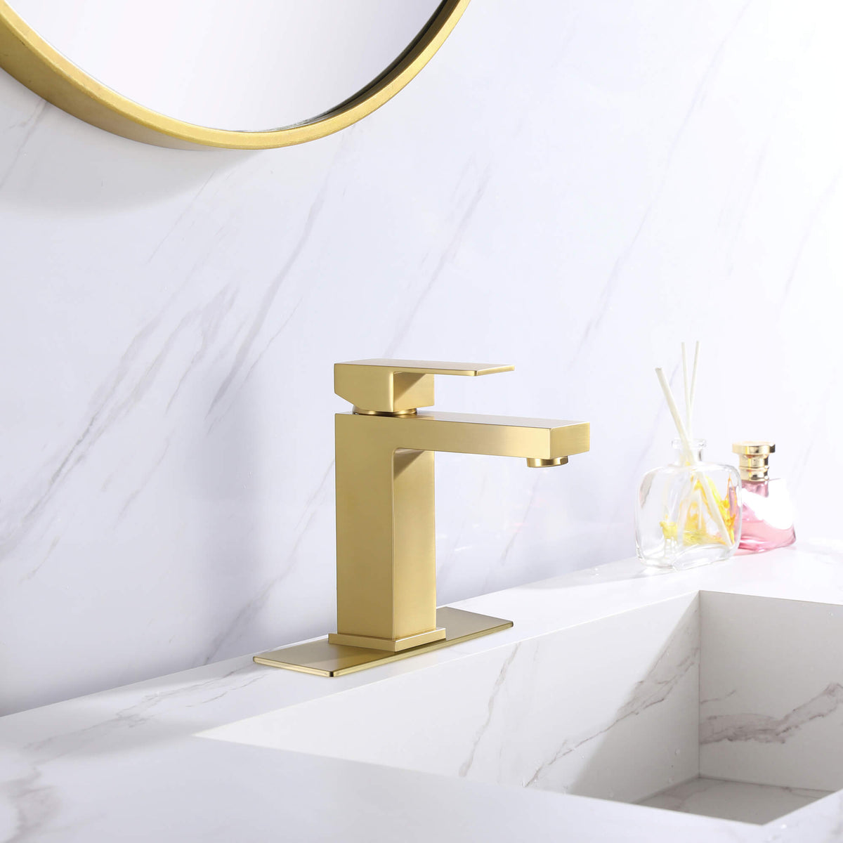 Brushed Gold Single-Handle Bathroom Faucet with 6-Inch Deck Plate