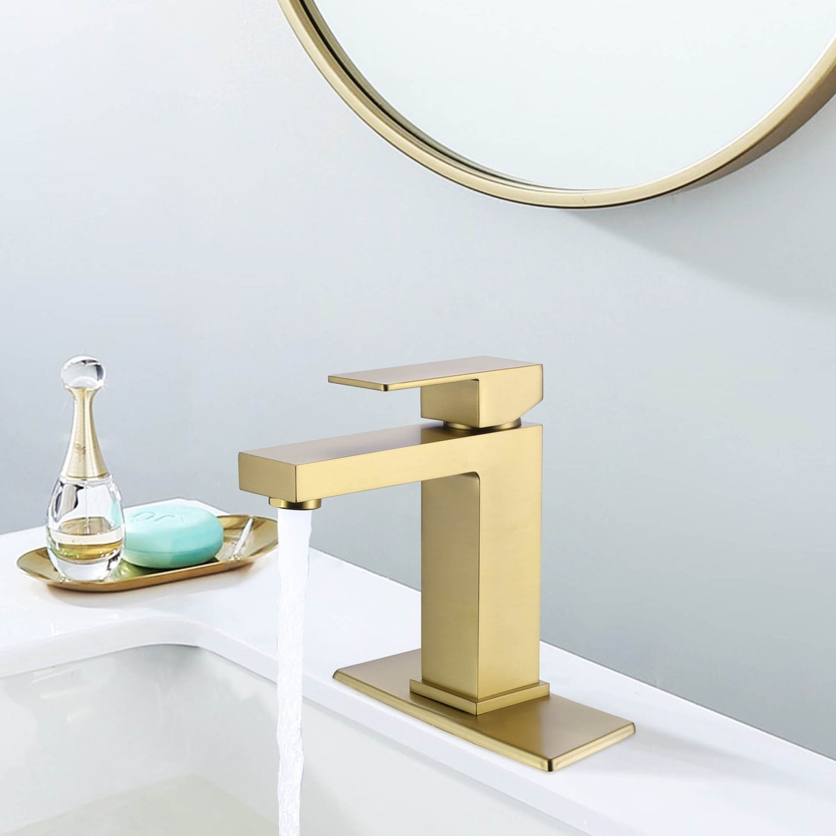 Brushed Gold Single-Handle Bathroom Faucet with 6-Inch Deck Plate
