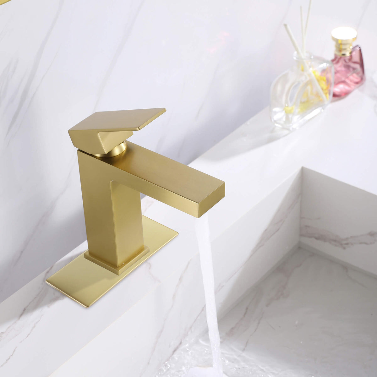 Brushed Gold Single-Handle Bathroom Faucet with 6-Inch Deck Plate