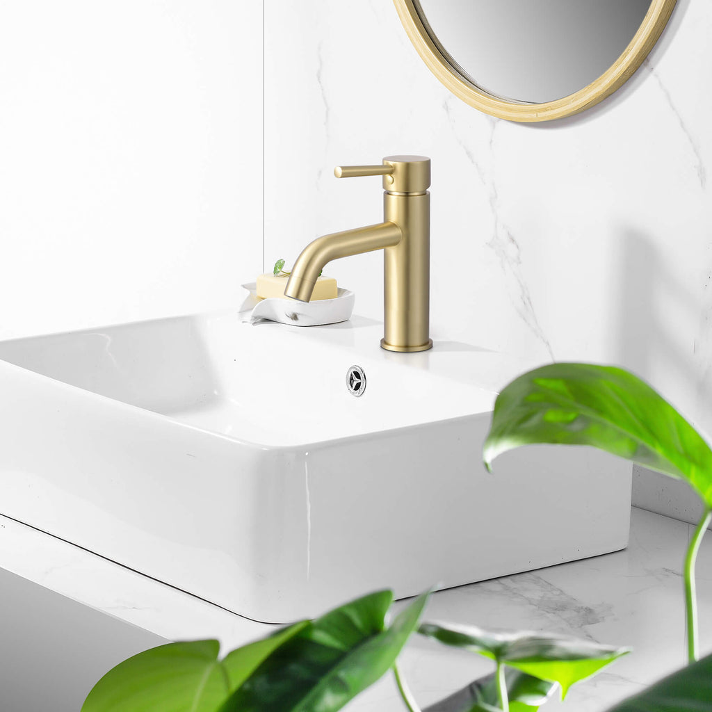 Brushed Gold Single Hole Bathroom Sink Faucet Basin Lavatory Faucet RB0960