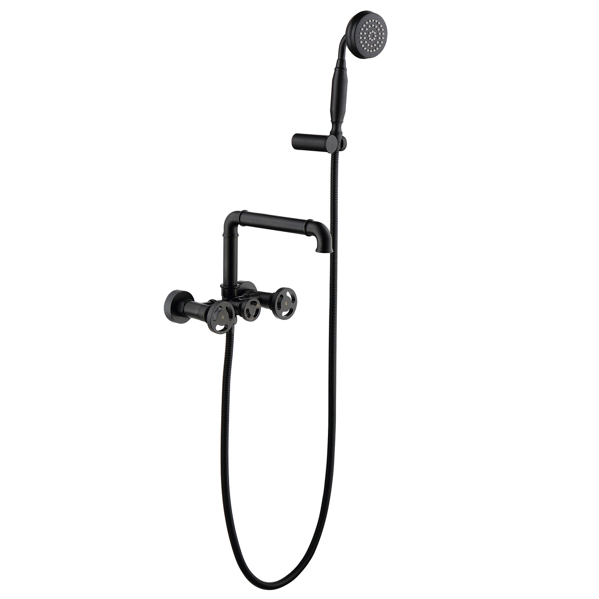 Industrial Pipe Wall-Mounted Tub Faucet with Hand Shower