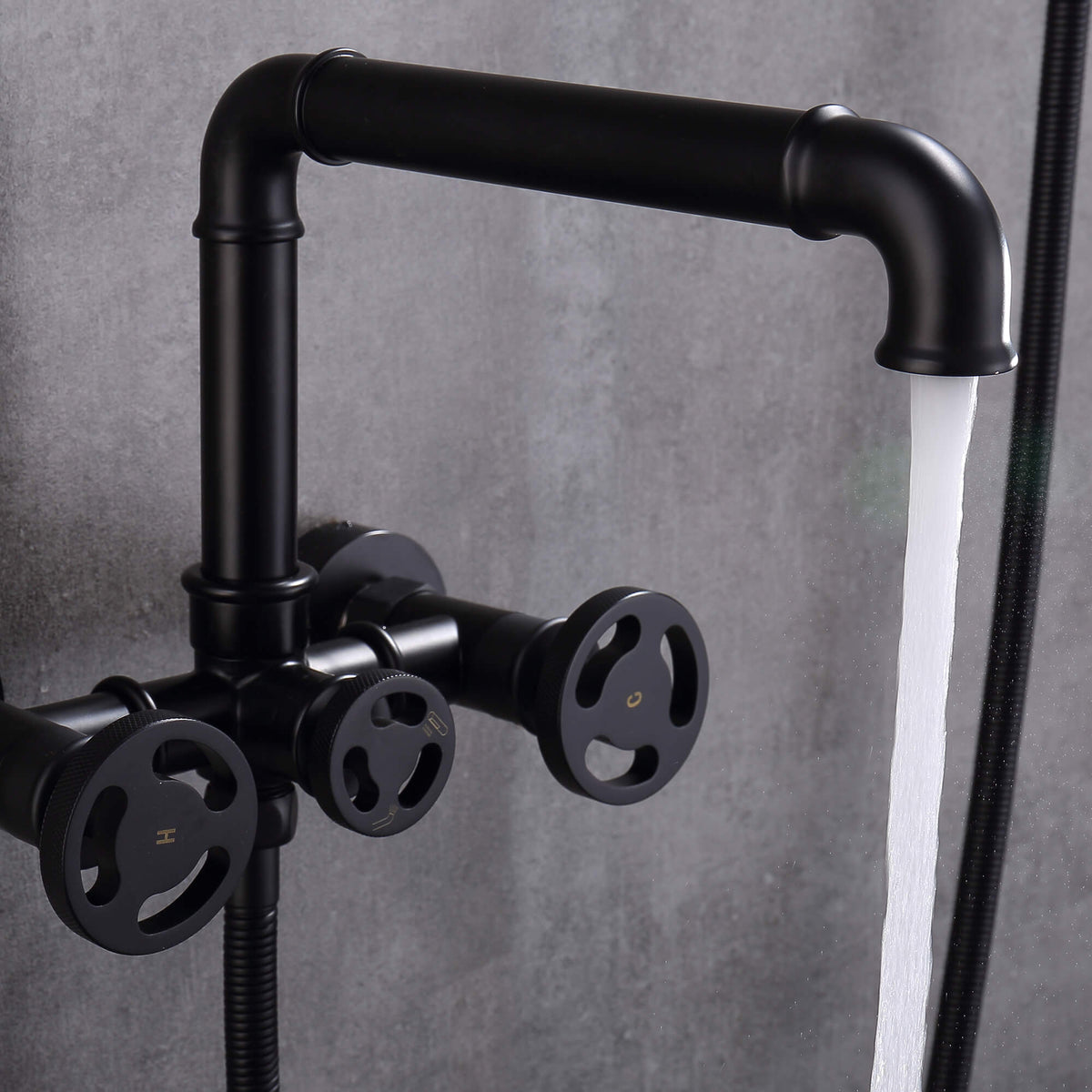 Industrial Pipe Wall-Mounted Tub Faucet with Hand Shower