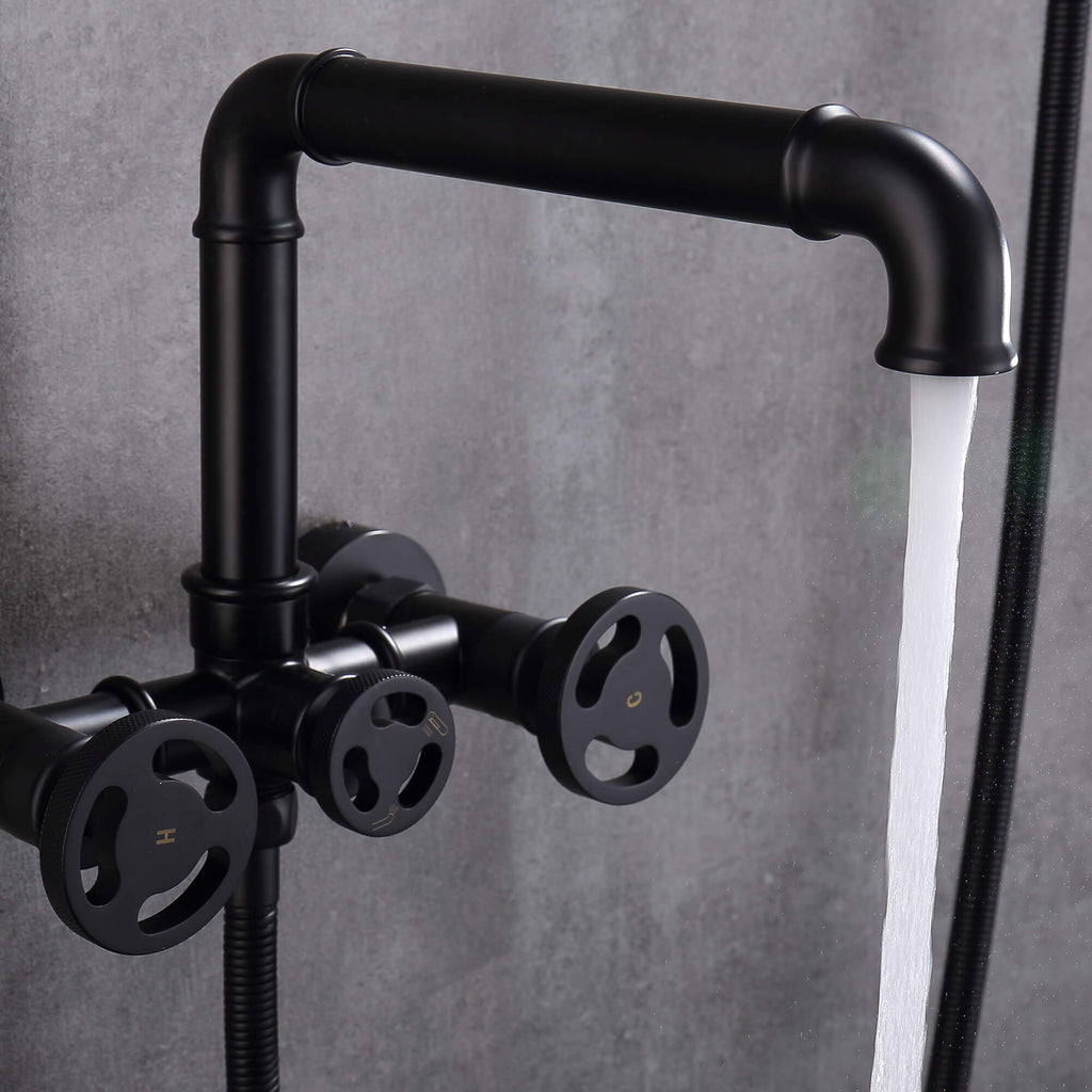Water Pipes Design Industrial Black Matte Finish Bathtub Faucet