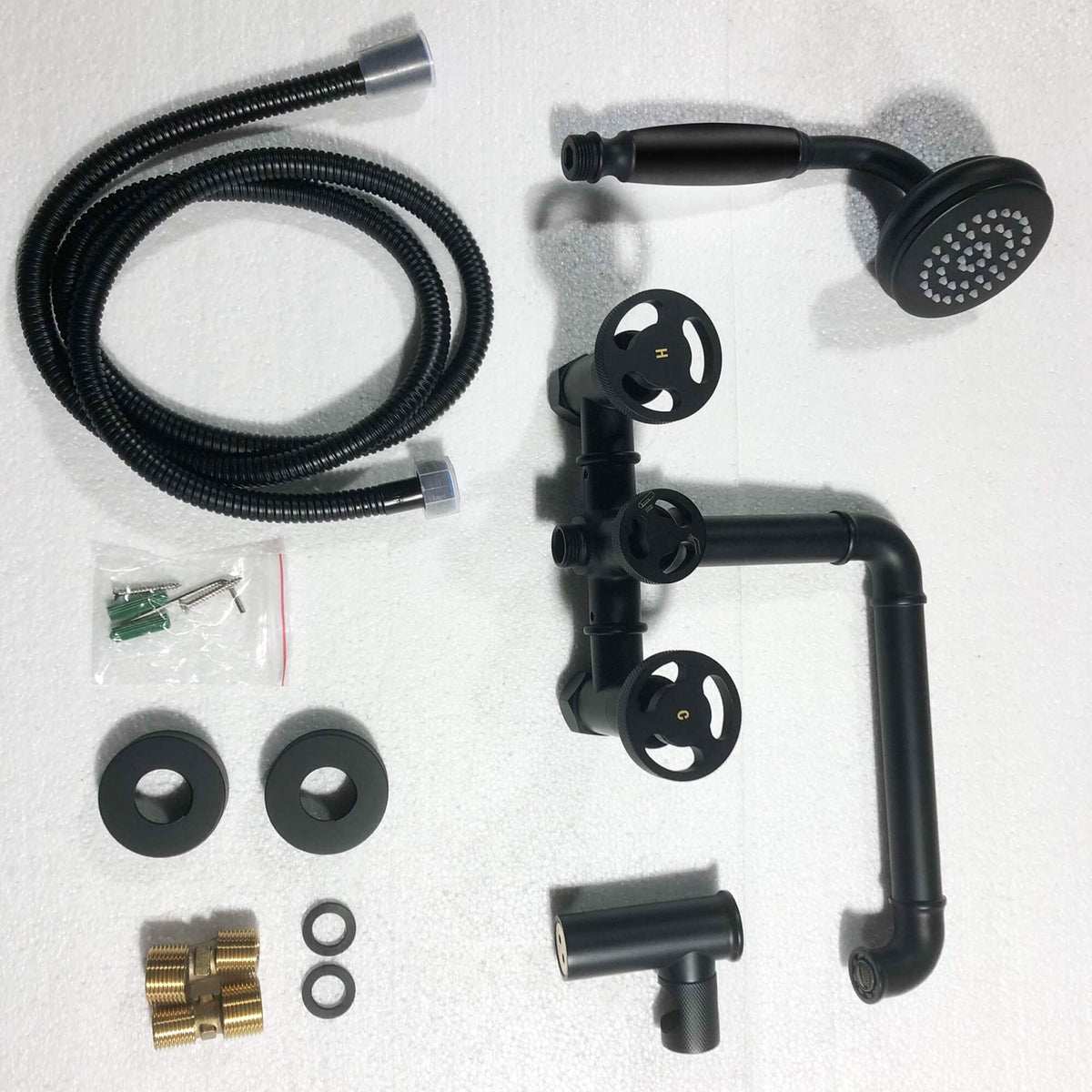 Industrial Pipe Wall-Mounted Tub Faucet with Hand Shower