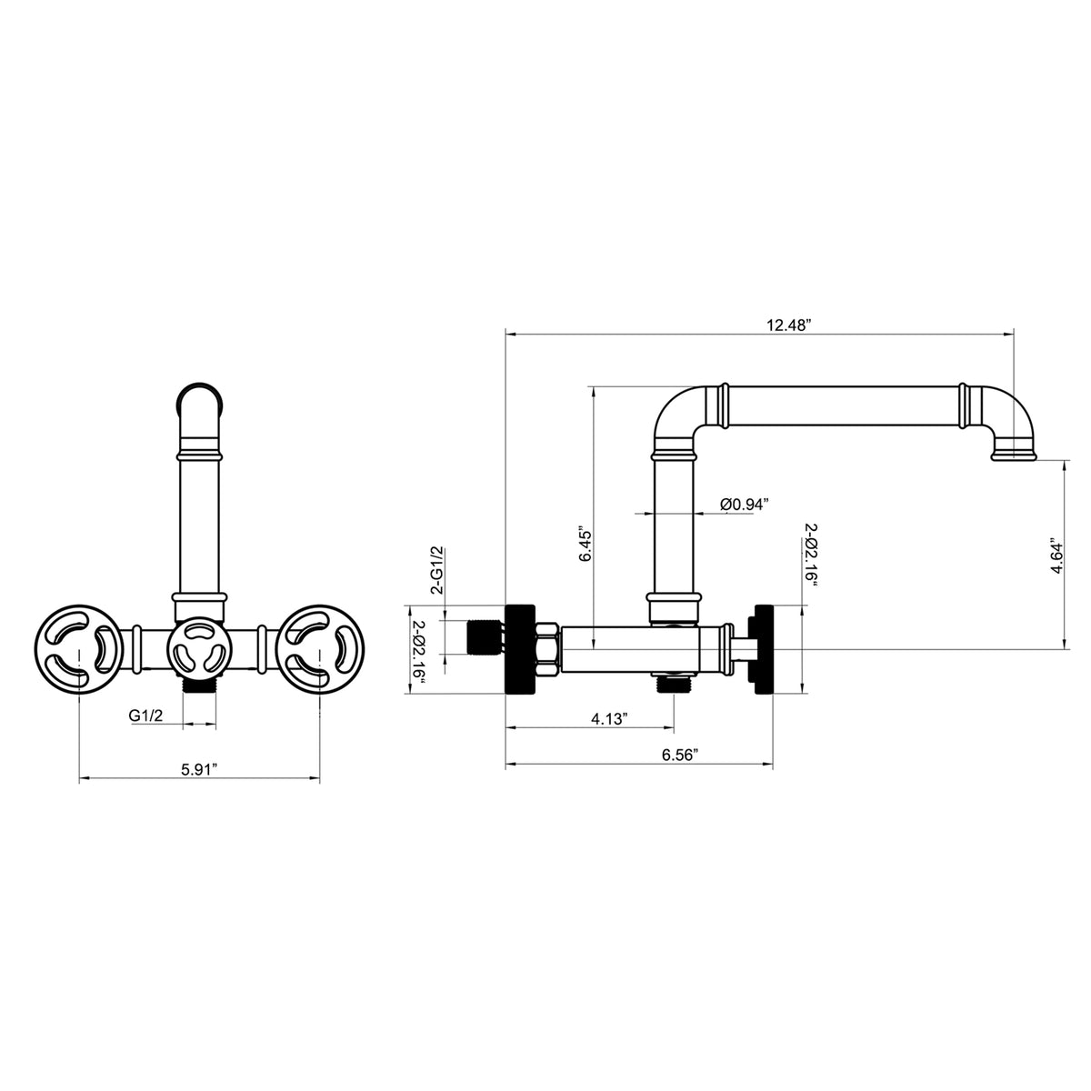 Industrial Pipe Wall-Mounted Tub Faucet with Hand Shower