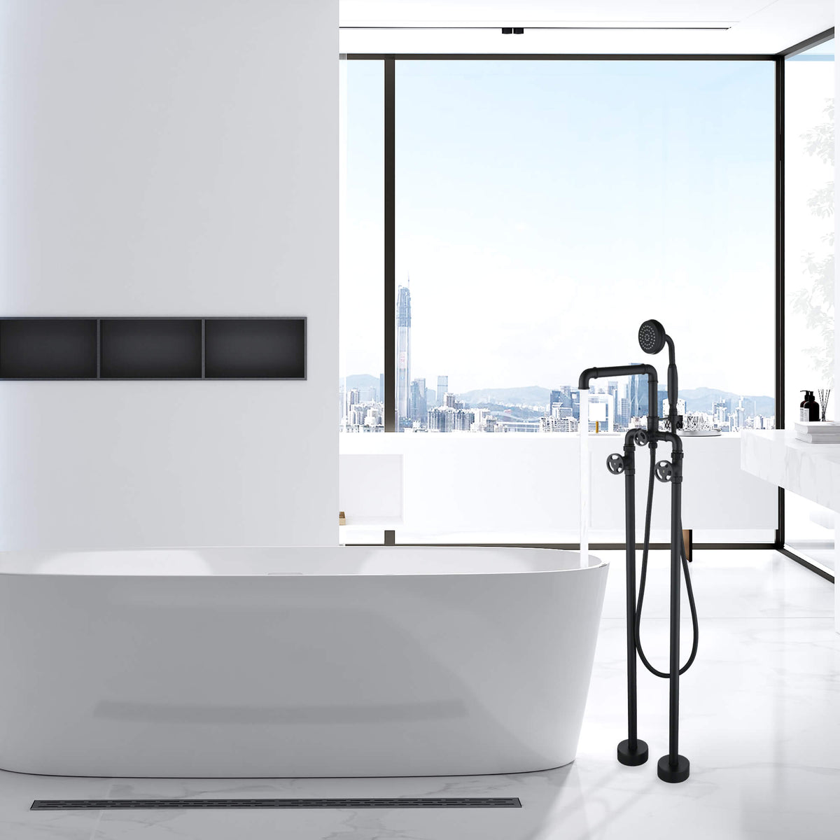 Steampunk Freestanding Tub Filler with Hand Shower