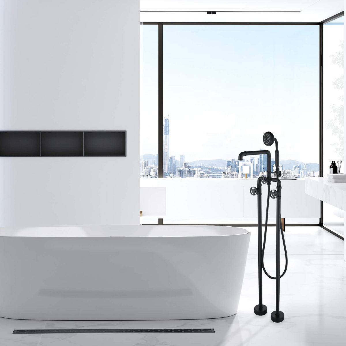 Steampunk Freestanding Tub Filler with Hand Shower