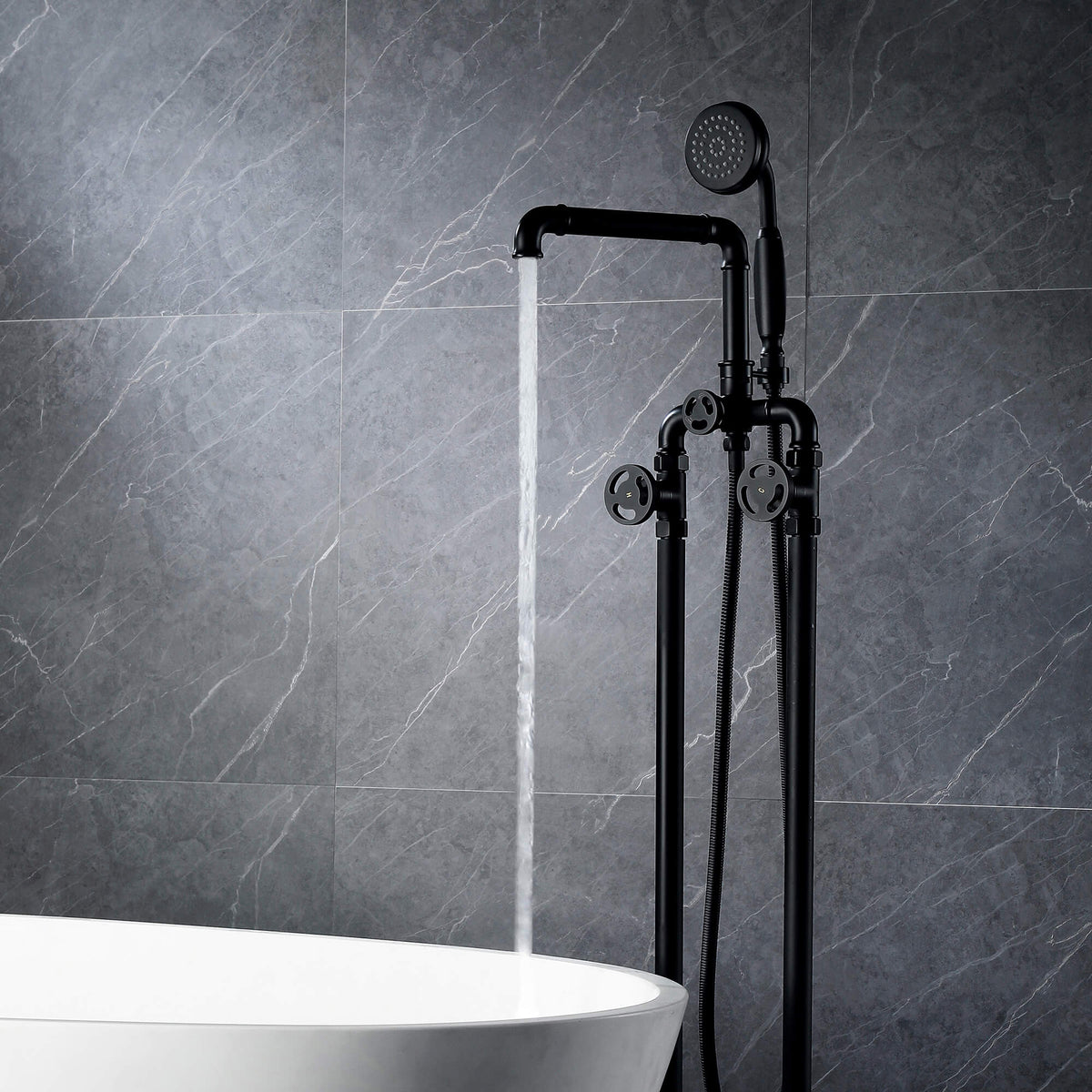 Steampunk Freestanding Tub Filler with Hand Shower