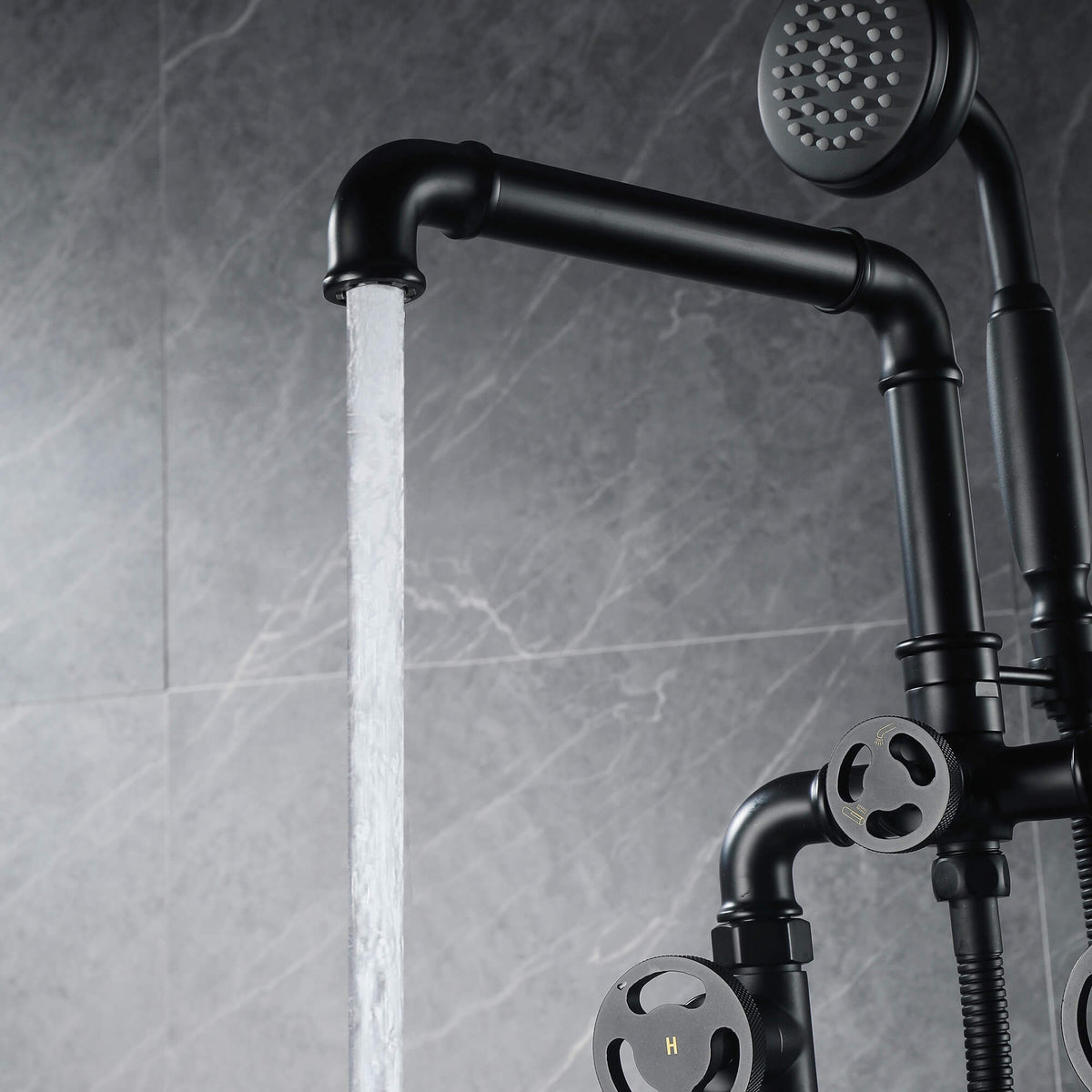 Steampunk Freestanding Tub Filler with Hand Shower
