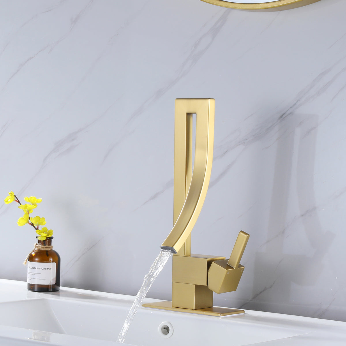 Modern Single Handle Vessel Sink Faucet with Curved Spout