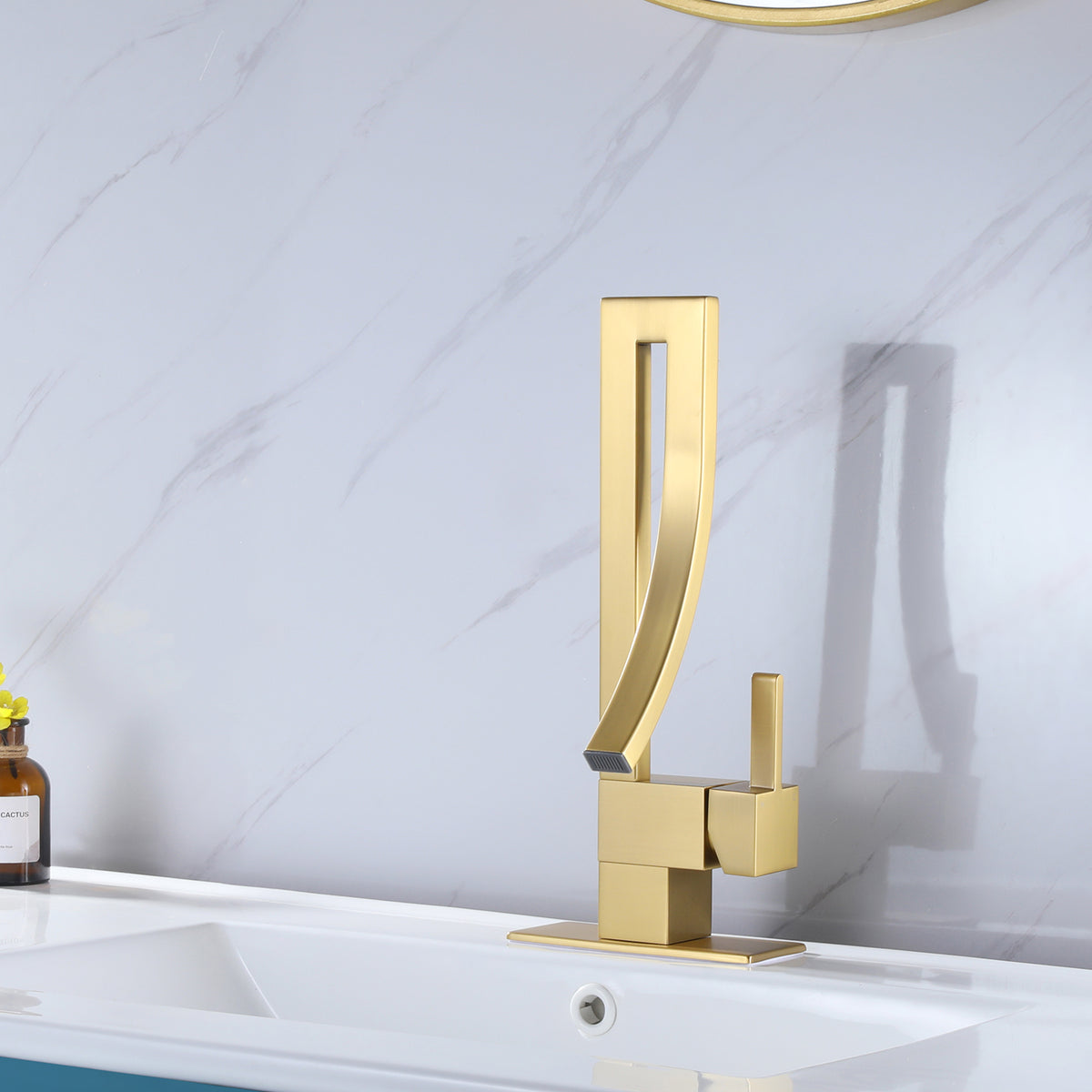 Modern Single Handle Vessel Sink Faucet with Curved Spout