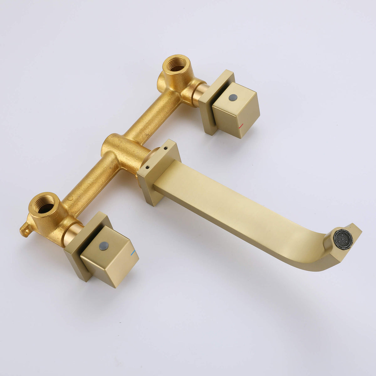 Wall-Mounted Basin Tap with Square Knobs and Sloped Spout