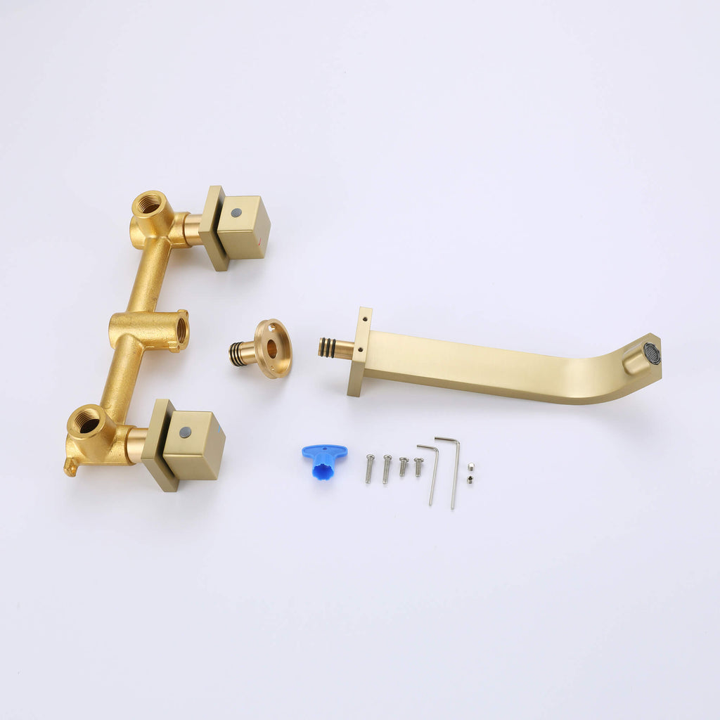 Wall Mount Brushed Gold Bathroom Sink Faucet with Rough-In Valve RB0996
