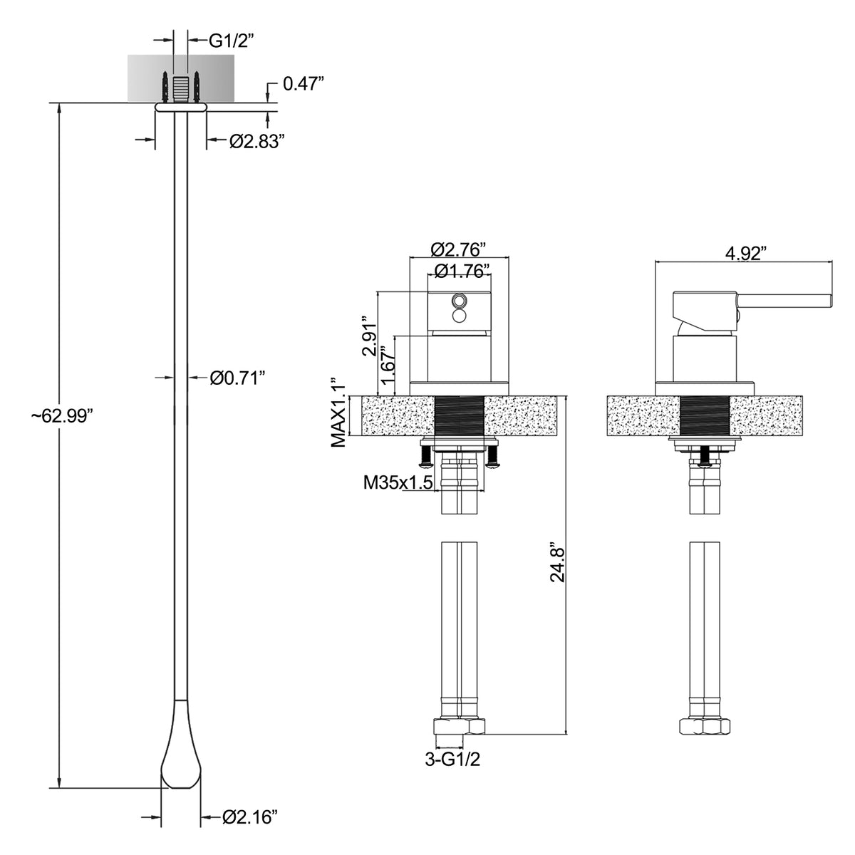 Ceiling-Mounted Basin Faucet with Long Vertical Spout