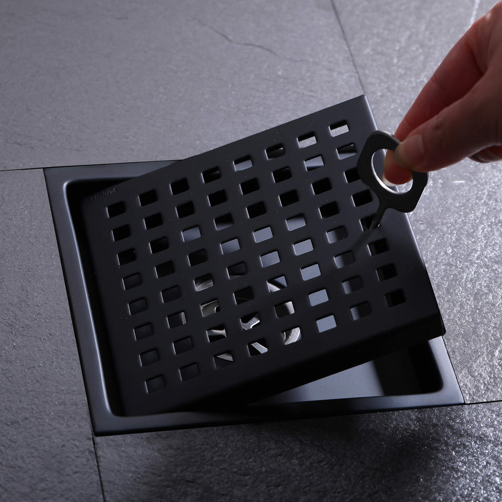 EXF Square Shower Drain 6 Inch Matte Black, Stainless Steel Shower Floor  Drain Kit with Flange, Removable Grid Grate, Hair Strainer, Not Fit for