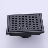Square 6-inch Shower Drain with Flange Removable Quadrato Pattern Grate Matte Black RB100MB