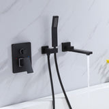 Wall Mount Matte Black Tub Filler with Tub Spout and Hand Shower RB1014