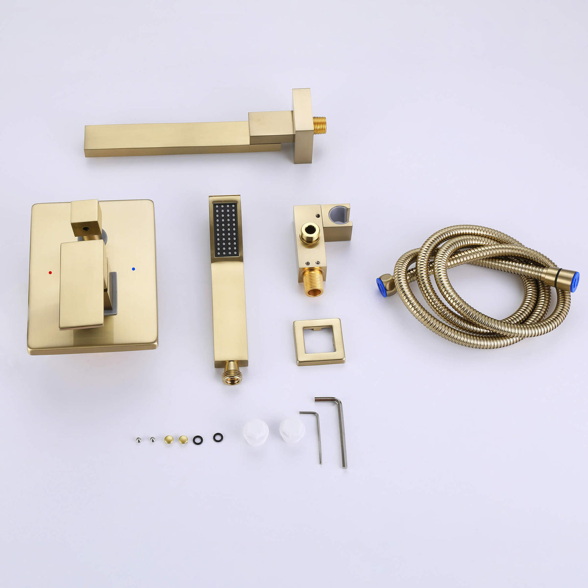 Wall-Mounted Bathtub Faucet with Hand Shower and Minimalist Control Panel