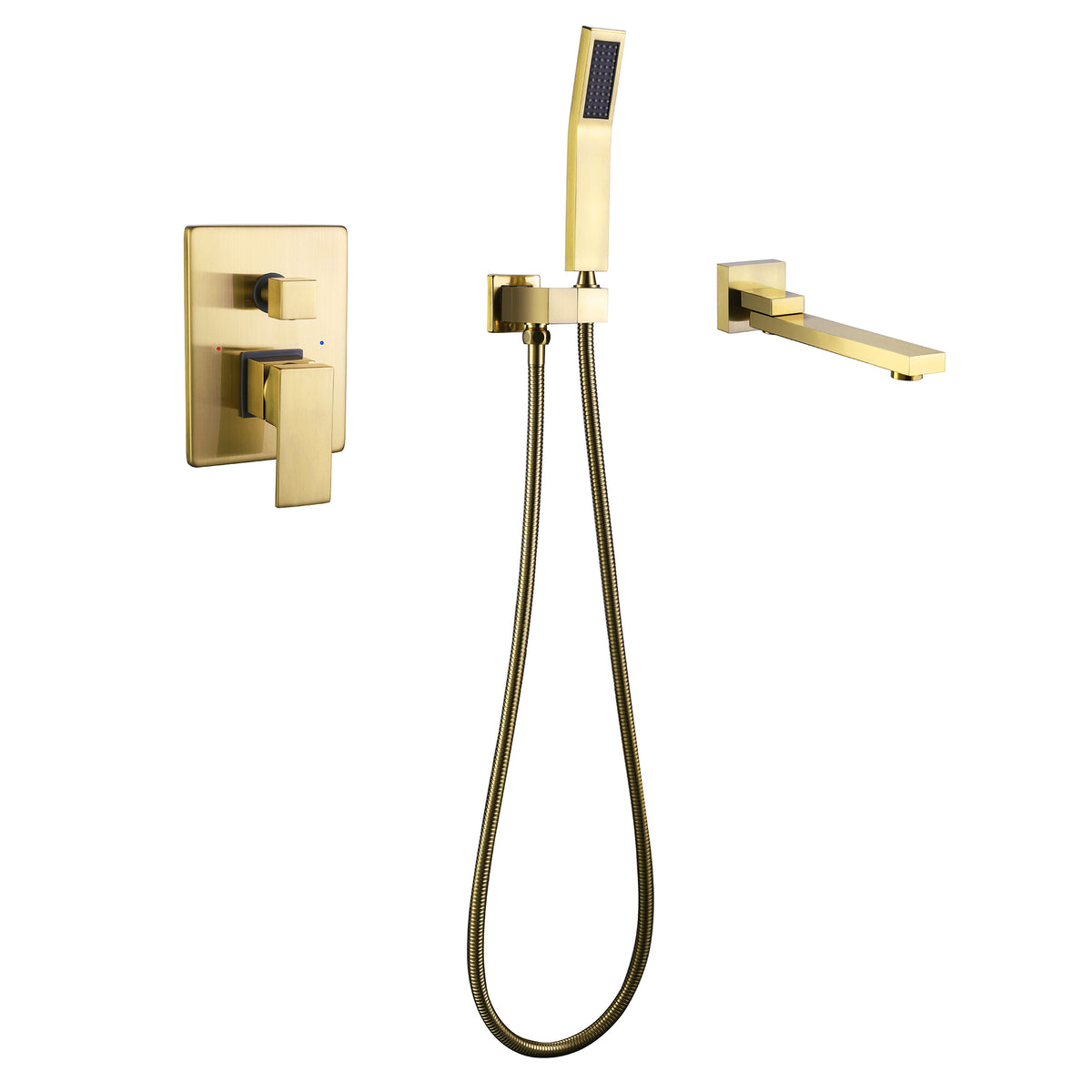 Wall-Mounted Bathtub Faucet with Hand Shower and Minimalist Control Panel