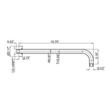 16" Shower Arm with Flange Wall Mount L-shaped Rainfall Shower Head Extension Arm