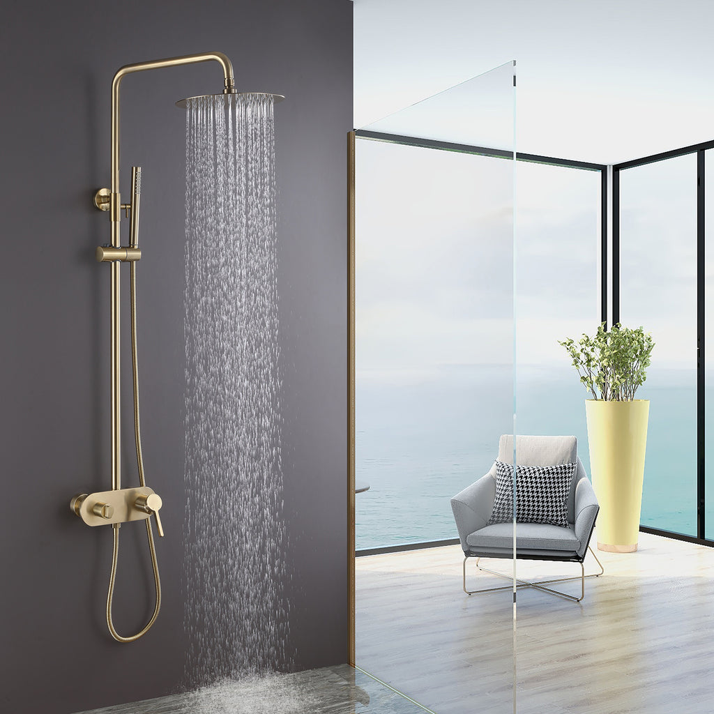 Brushed Gold Exposed Install 3-Function Shower System Combo Set RB1038