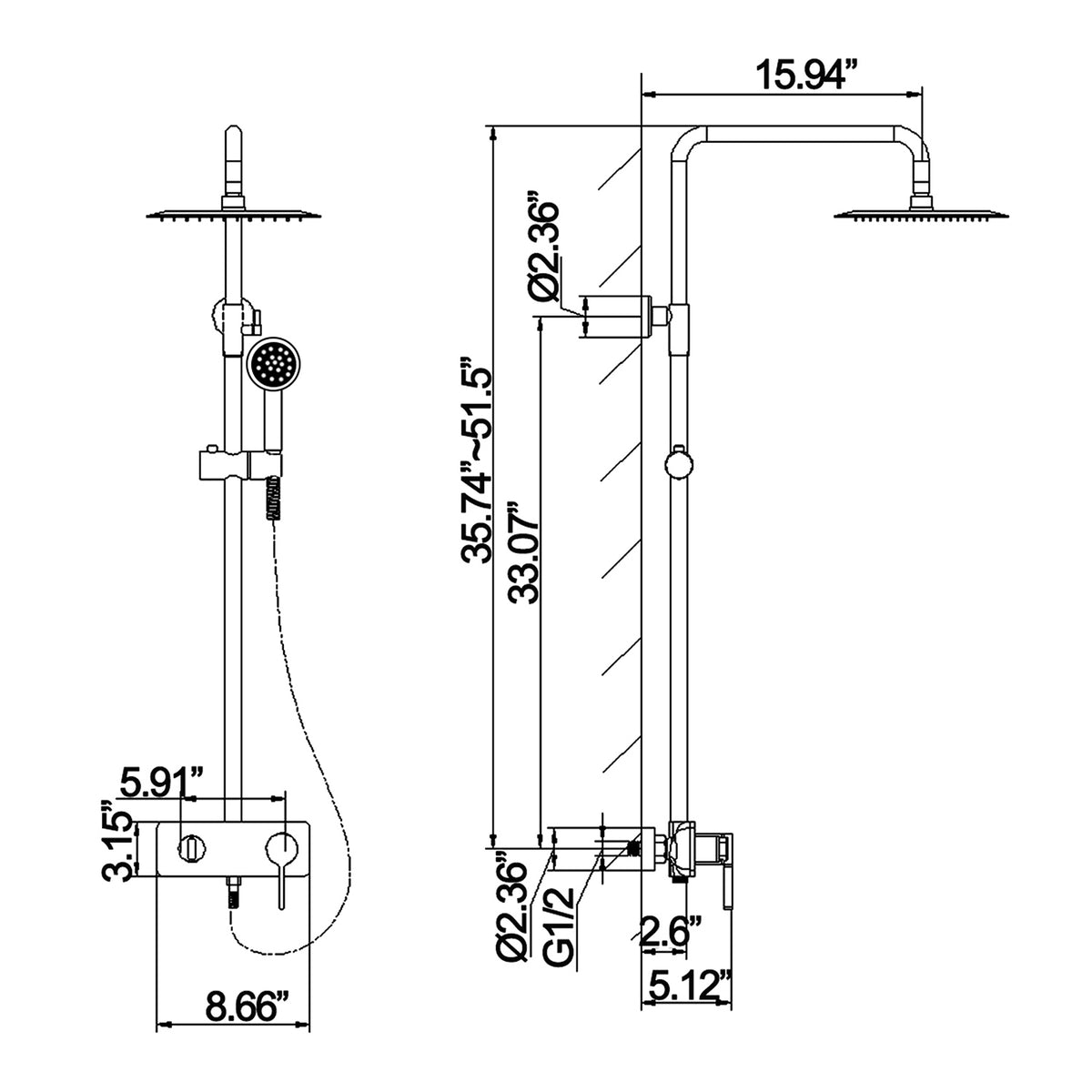 3-Function Exposed Tub Shower System with 3-Mode Hand Shower