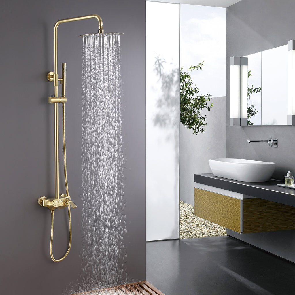 Industrial Style Wall-Mounted Shower System 3-Function in Gold/Black