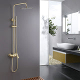 gold shower system in gary design bathroom