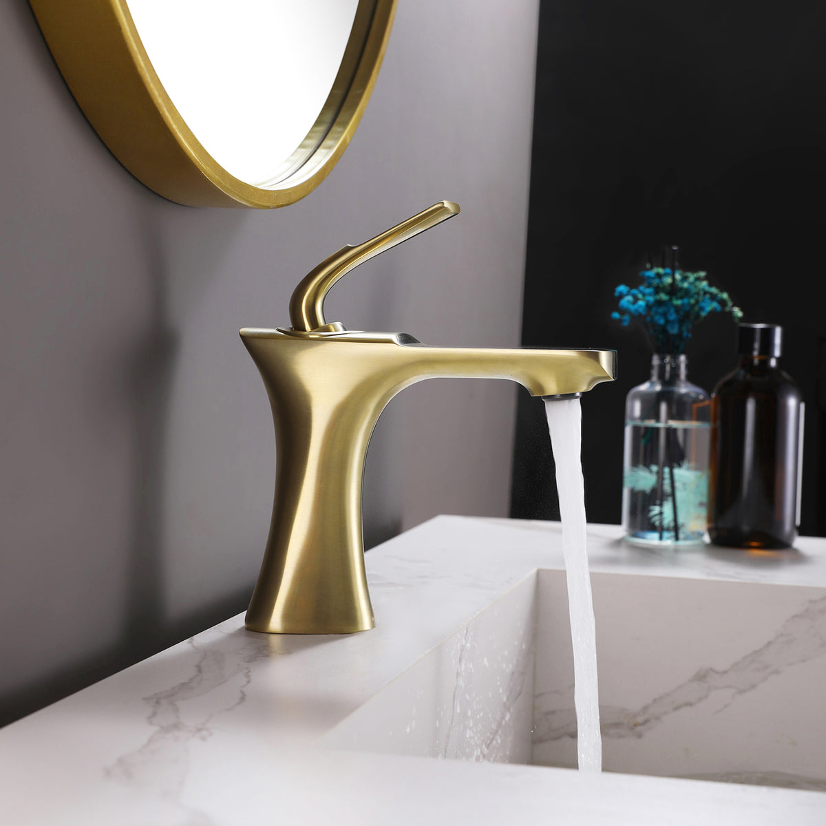 Architectural Brushed Gold Single-Hole Bathroom Faucet