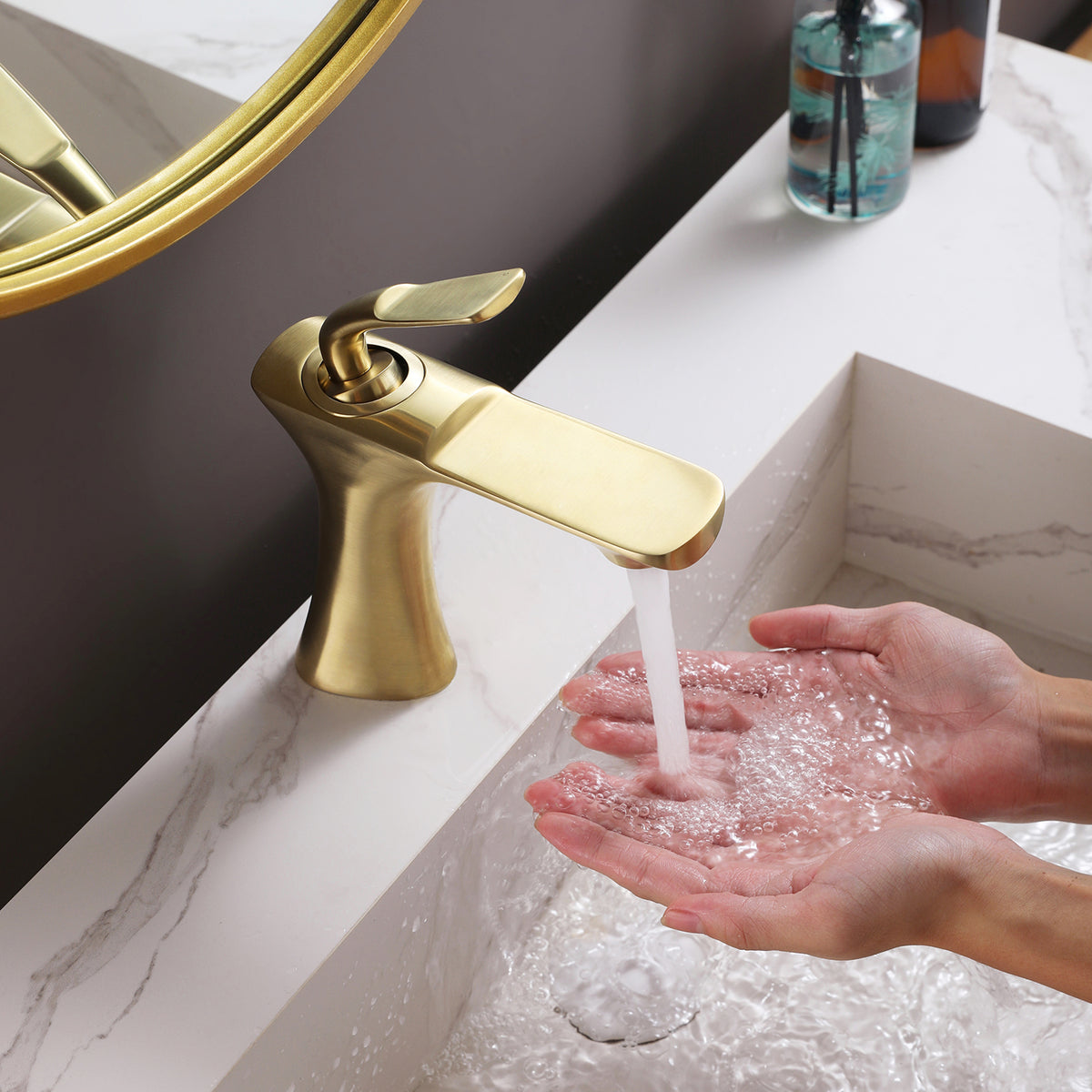 Architectural Brushed Gold Single-Hole Bathroom Faucet