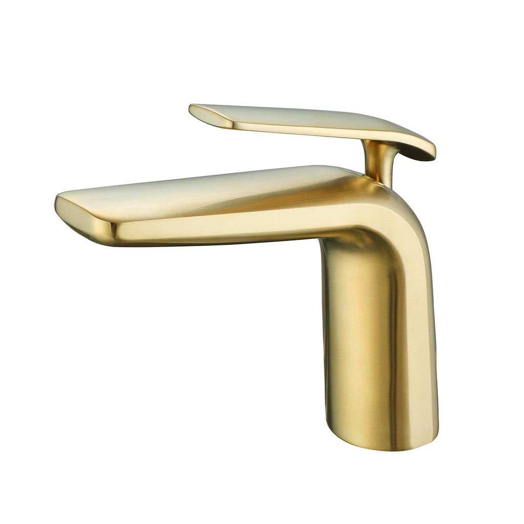 Single Handle One Hole Brass Vanity Sink Faucet Brushed Gold RB1044