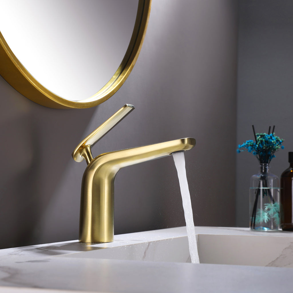 Single Handle One Hole Brass Vanity Sink Faucet Brushed Gold RB1044