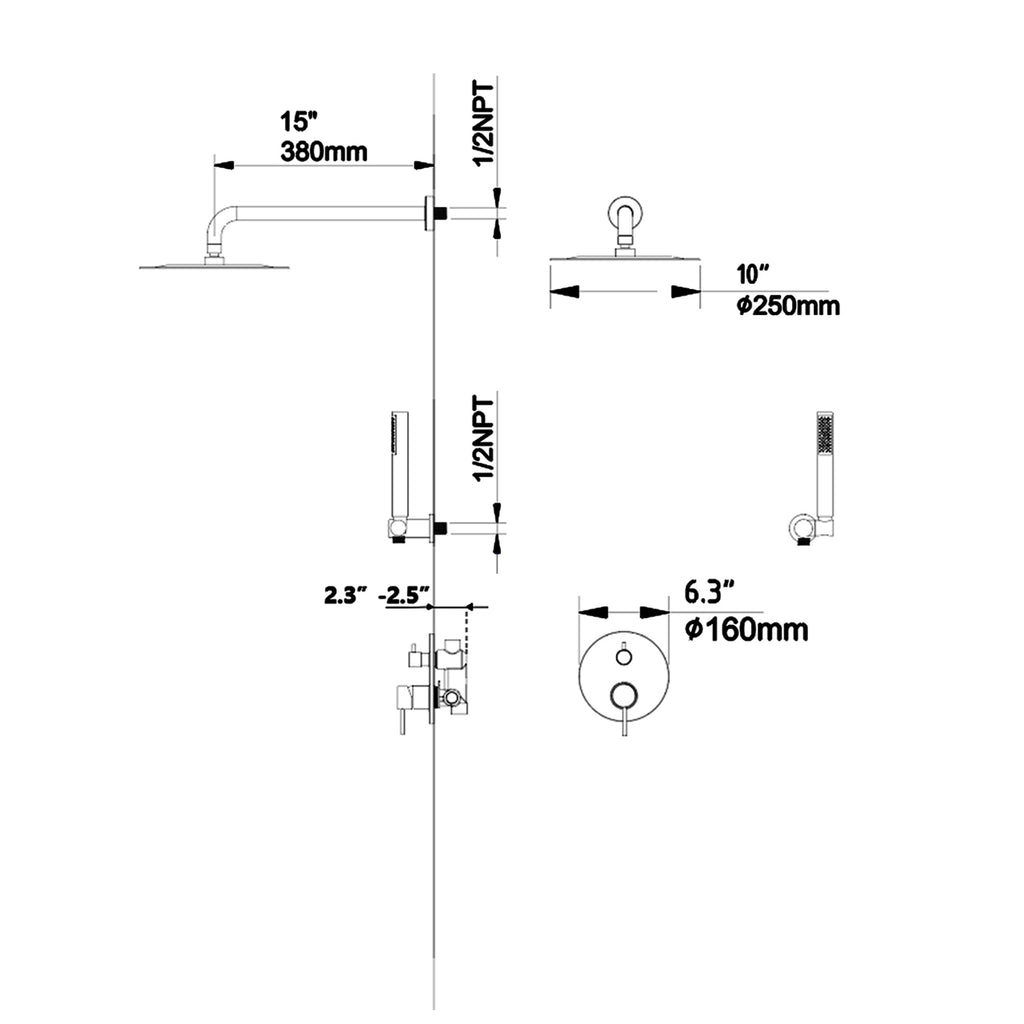 Wall Mount Shower Faucet Set with Pressure Balance Valve RB1051